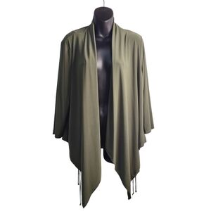 Spirited Randolph Duke Open Front Top Green Ruched Tie Back Soft Comfy Size XL